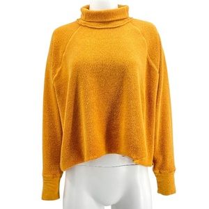 Free People Soft Terrycloth Mustard Mock Neck Sweater S